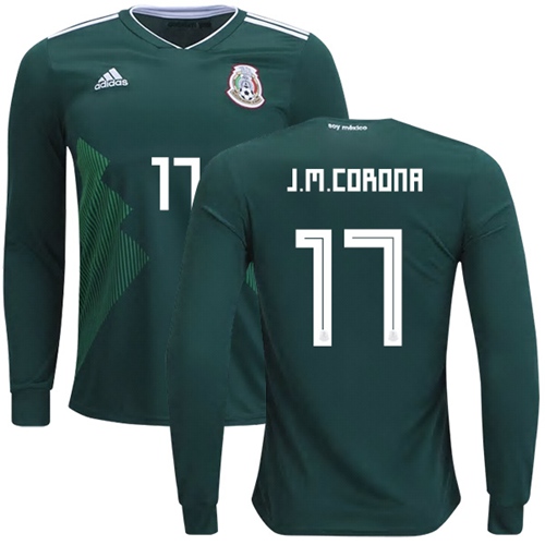 Mexico #17 J.M.Corona Home Long Sleeves Soccer Country Jersey